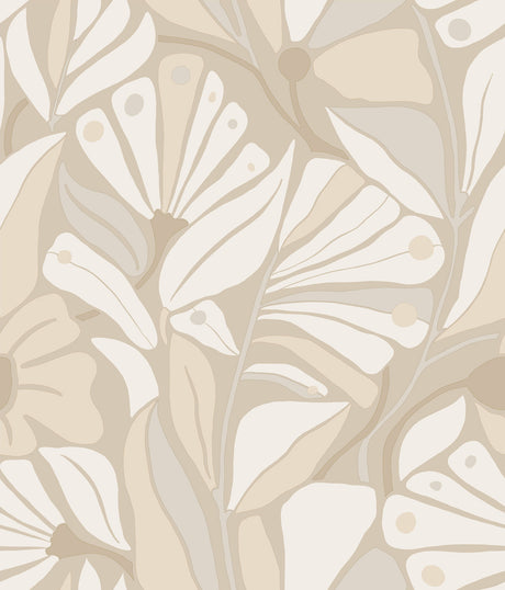 Cabana Club Fog Wallpaper by York Wallcoverings MT5629 - Beige Botanical Coastal Pattern
