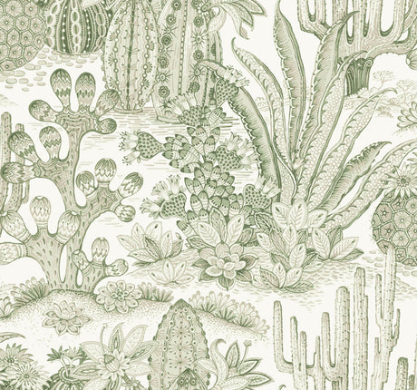 York Lotus Land Cacti Palm wallpaper roll in green cacti motif