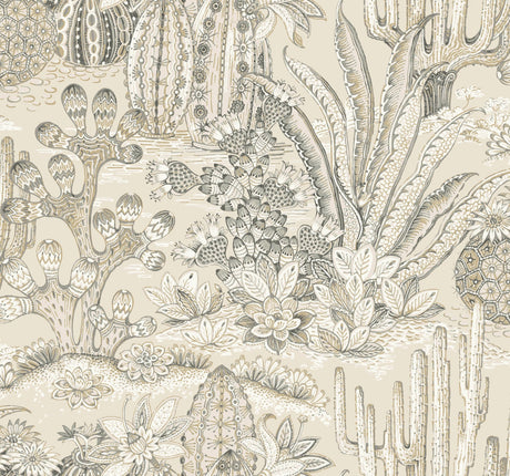 York Lotus Land Cacti Dune non-woven wallpaper roll, 27 in x 27 ft
