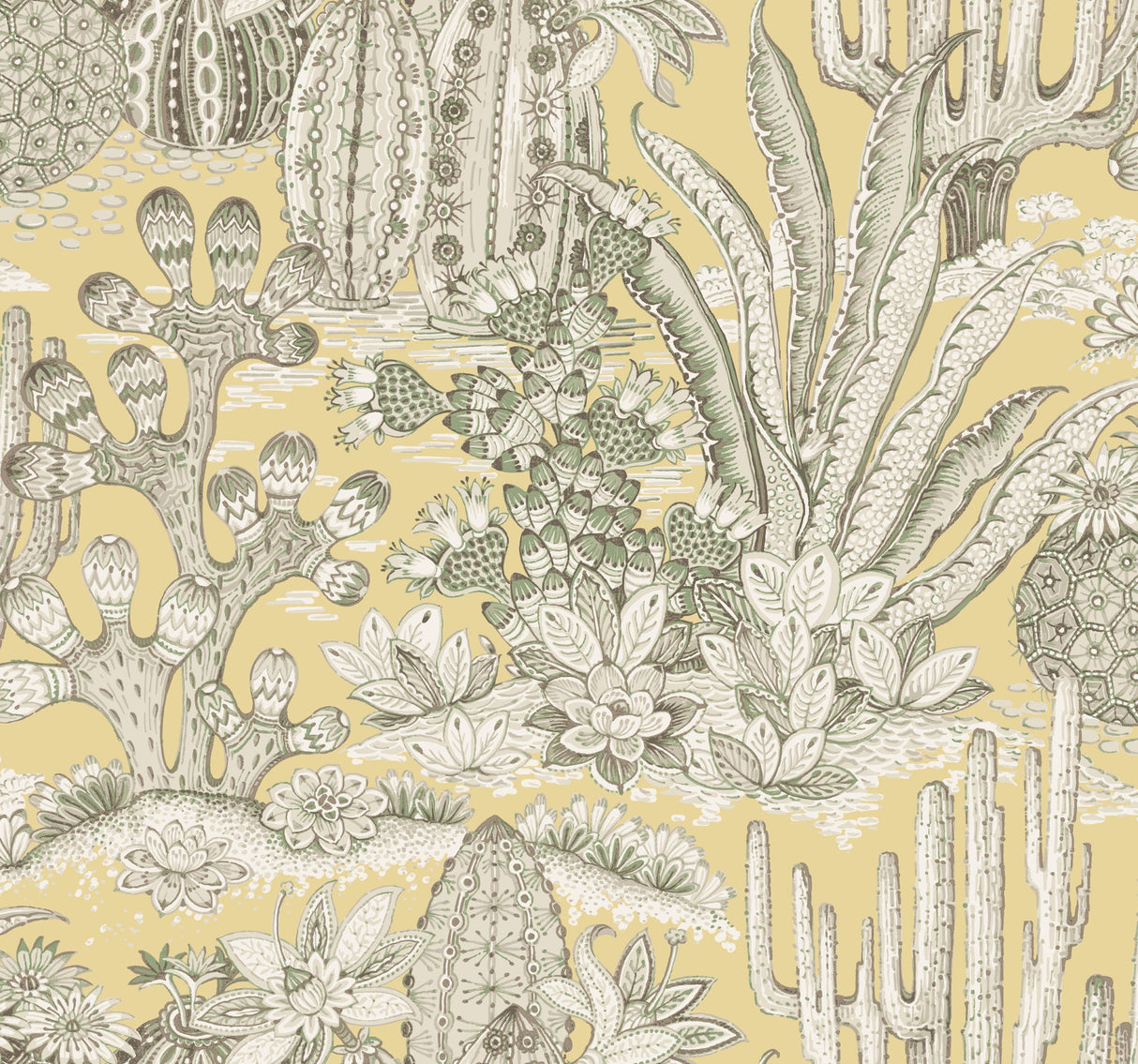 Lotus Land Cacti Sunshine wallpaper by York Wallcoverings MT5635 showing yellow cactus botanical pattern