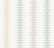 York Woven Desert Coastal wallpaper with serrated vertical stripes in ochre, teal, beige, and sage.