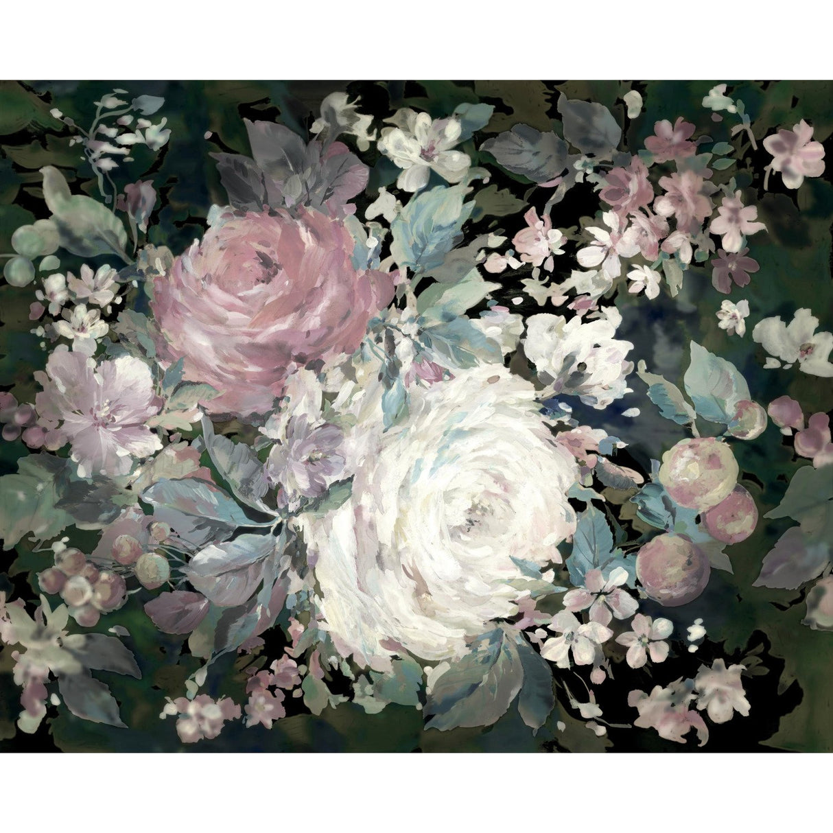 Impressionist Floral Pink & Black Wall Mural with Painterly Flower Motif - York MU0247M