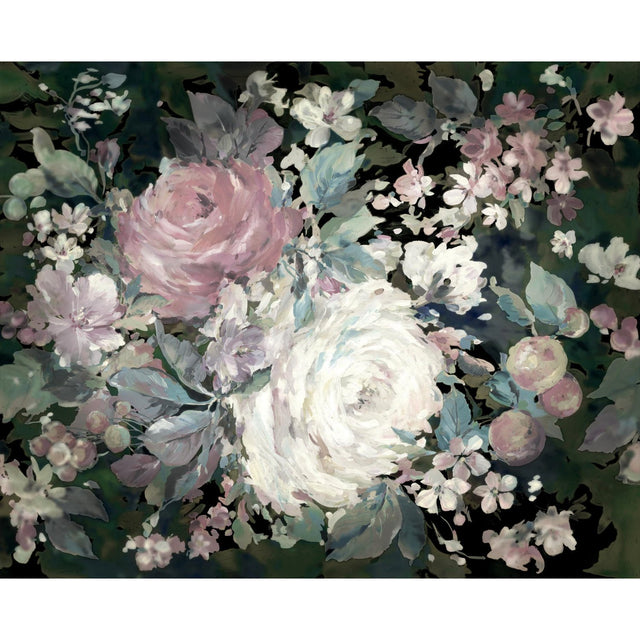 Impressionist Floral Pink & Black Wall Mural with Painterly Flower Motif - York MU0247M