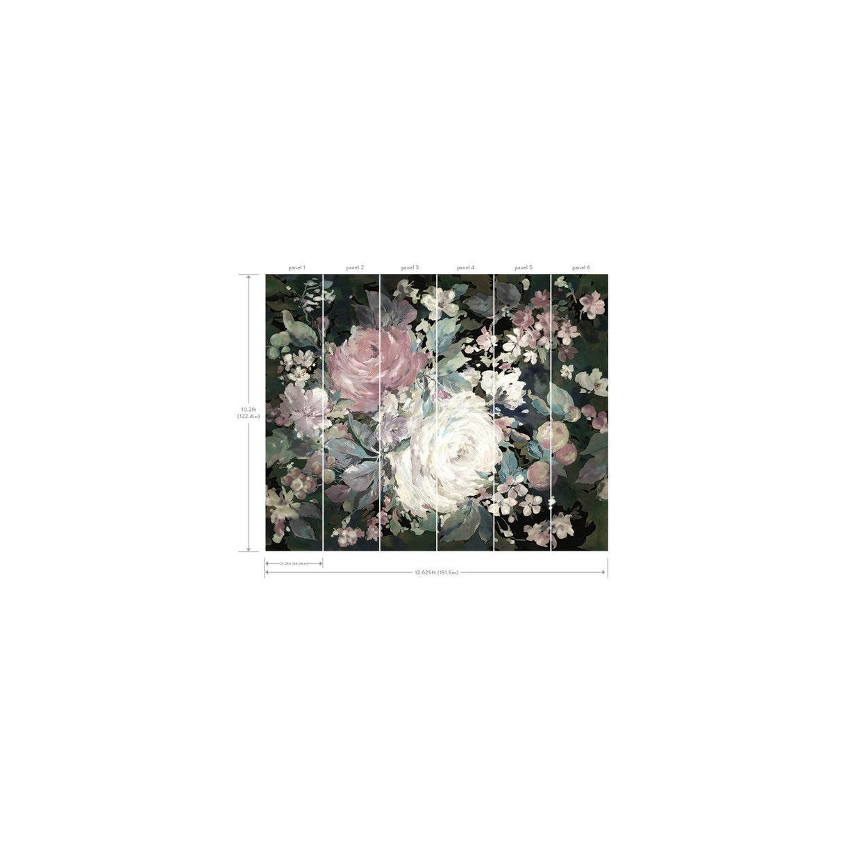 Impressionist Floral Pink & Black Wall Mural with Painterly Flower Motif - York MU0247M