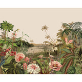 Floating Gardens Green Botanical Wall Mural with Vintage Tropical Garden Scene - York MU0262M