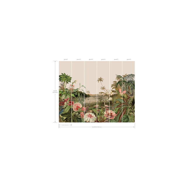 Floating Gardens Green Botanical Wall Mural with Vintage Tropical Garden Scene - York MU0262M