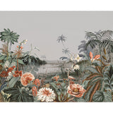Floating Gardens Grey Botanical Wall Mural with Tropical Landscape - York MU0263M