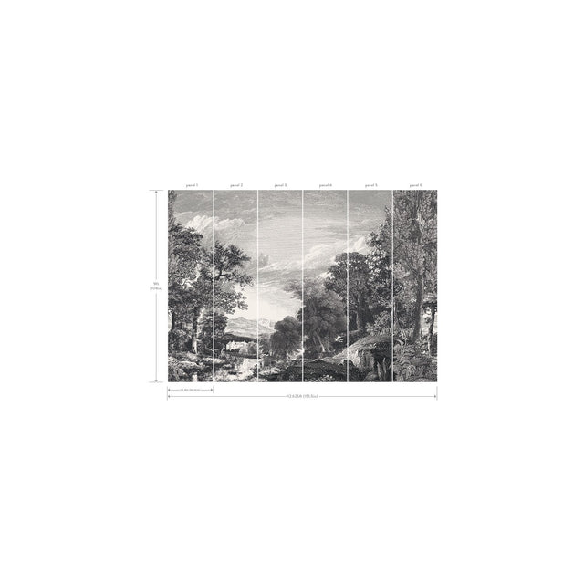 Provincial Scenic Black Wall Mural with Traditional Toile Landscape - York MU0270M