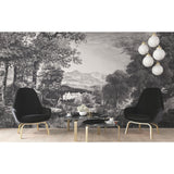 Provincial Scenic Black Wall Mural with Traditional Toile Landscape - York MU0270M