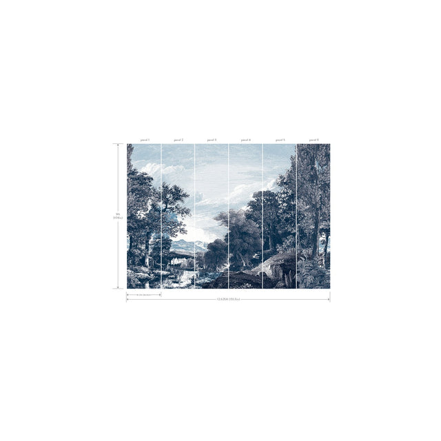 Provincial Scenic Navy Wall Mural with Traditional Toile Landscape - York MU0271M