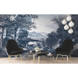 Provincial Scenic Navy Wall Mural with Traditional Toile Landscape - York MU0271M