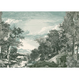 Provincial Scenic Teal Wall Mural with Traditional Scenic Toile Motif - York MU0272M
