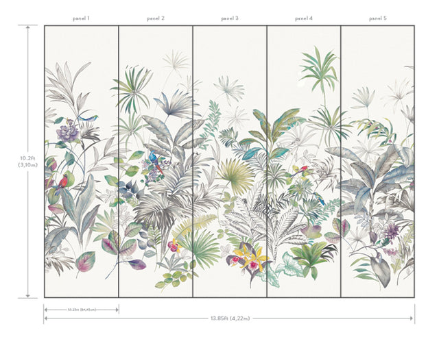Tropical Green Sisal Grasscloth Wall Mural with Botanical Tropical Study Pattern - York MU0278M
