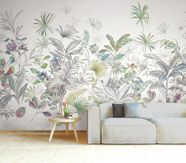 Tropical Green Sisal Grasscloth Wall Mural with Botanical Tropical Study Pattern - York MU0278M