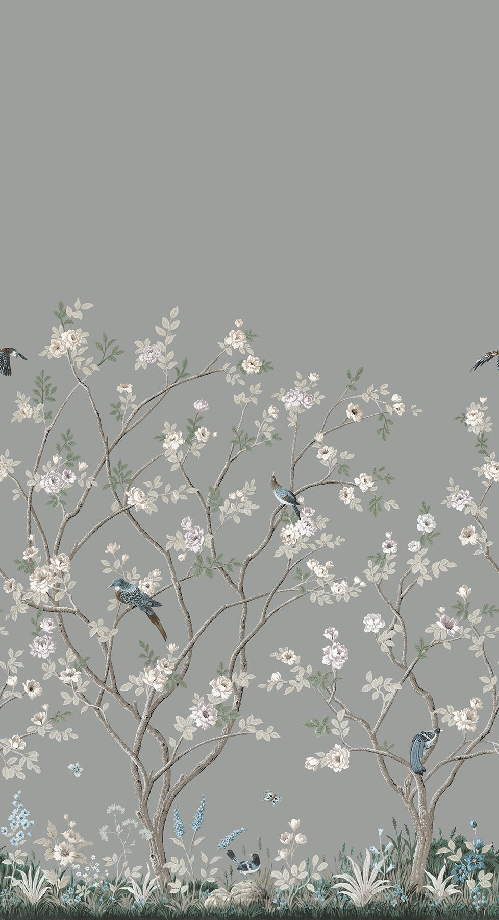 Lingering Garden Grey Chinoiserie Floral Wall Mural - York MU0313M