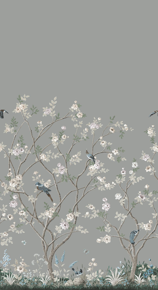 Lingering Garden Grey Chinoiserie Floral Wall Mural - York MU0313M