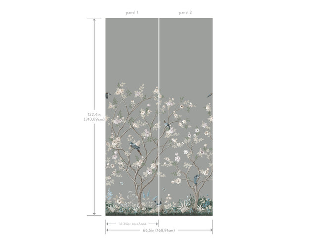 Lingering Garden Grey Chinoiserie Floral Wall Mural - York MU0313M