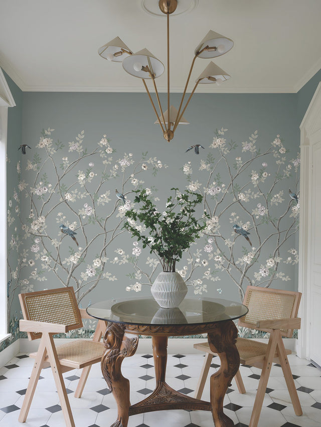 Lingering Garden Grey Chinoiserie Floral Wall Mural - York MU0313M