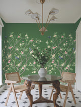 Lingering Garden Green Wall Mural with Chinoiserie Floral and Bird Motif - York MU0316M