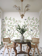 Lingering Garden White Wall Mural with Traditional Floral Chinoiserie Birds - York MU0317M