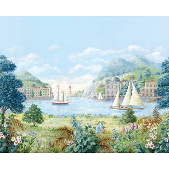 Safe Harbor Light Blue Scenic Nautical Wall Mural - York MU0318M