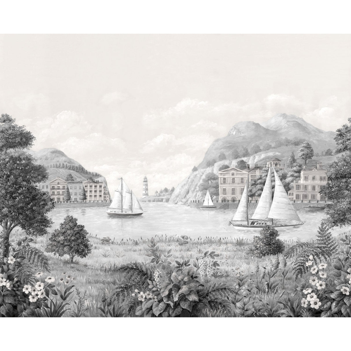 Safe Harbor Grey & Neutral Wall Mural with Nautical Scenic Pattern, Traditional Style - York MU0319M