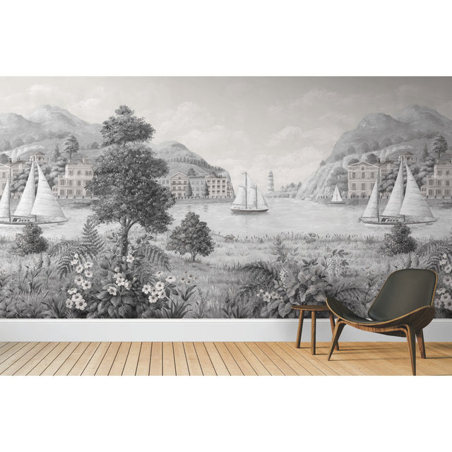 Safe Harbor Grey & Neutral Wall Mural with Nautical Scenic Pattern, Traditional Style - York MU0319M