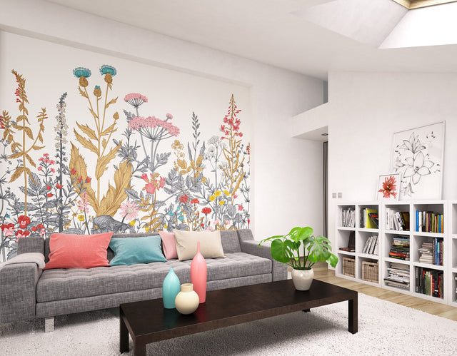 Botanical Fleur Multicolor Wall Mural with Modern Floral Pattern - Origin Murals MUR109M