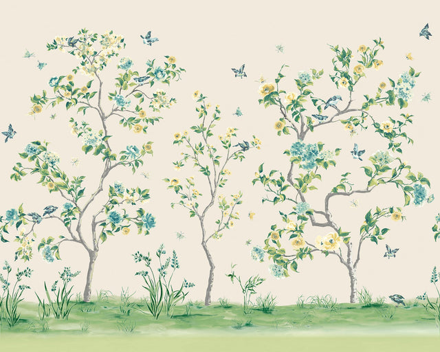 Green Chinoiserie Floral Tree Wall Mural