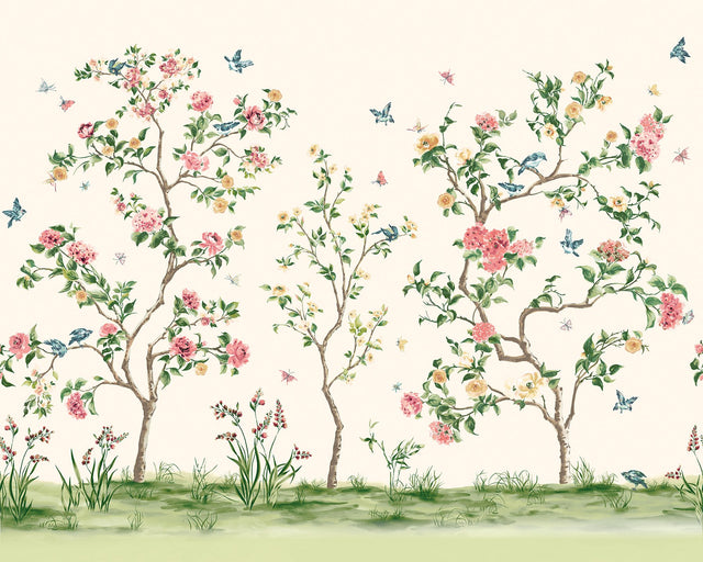 Pink Chinoiserie Floral Tree Wall Mural Pink - MUR193M