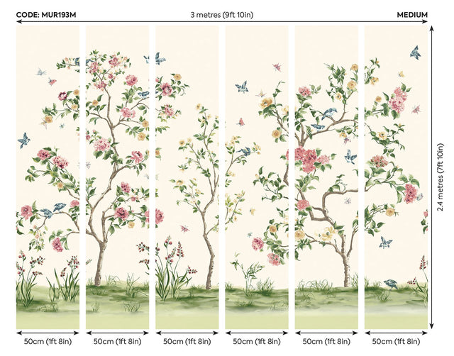 Pink Chinoiserie Floral Tree Wall Mural Pink - MUR193M