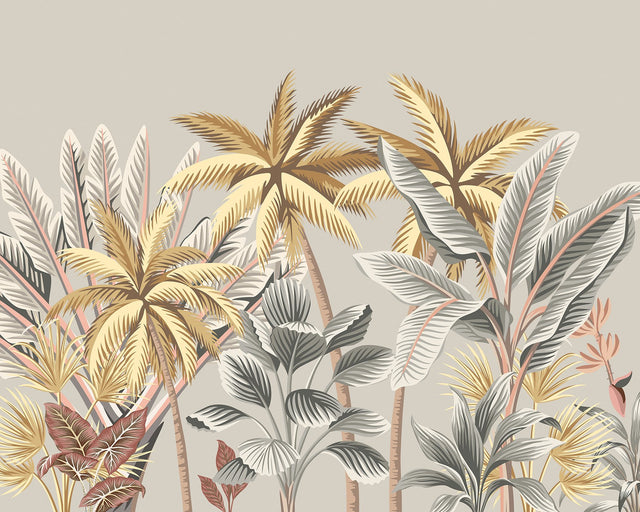 Golden Tropical Palm Trees Wall Mural in Golden with Nature Trees Pattern, Tropical Style - Brewster MUR199M