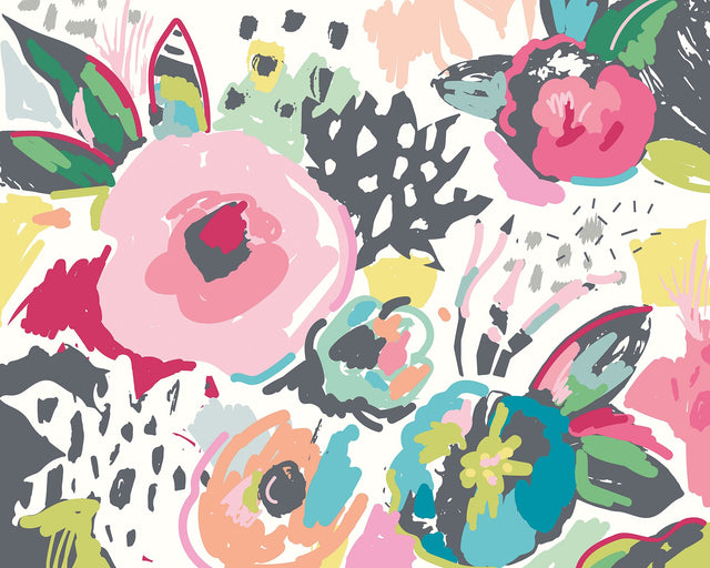 Vibrant Abstract Floral Multicolor Wall Mural with Whimsical Flowers Pattern - Origin Murals MUR251M