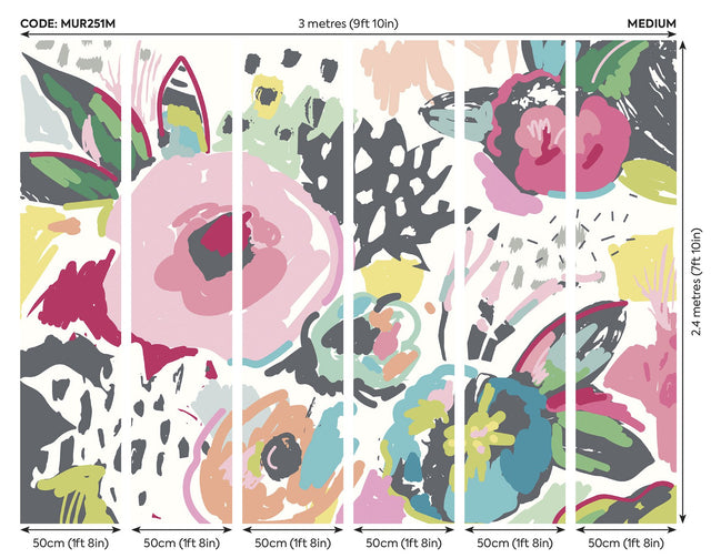 Vibrant Abstract Floral Multicolor Wall Mural with Whimsical Flowers Pattern - Origin Murals MUR251M