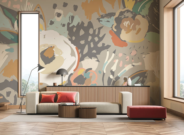 Neutral Abstract Floral Wall Mural Neutral - MUR253M