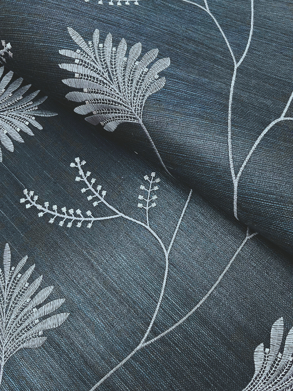Laelynn Navy by Ronald Redding Embroidered Sisal Grasscloth Wallpaper- York Designer Series MX9608