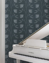 Laelynn Navy by Ronald Redding Embroidered Sisal Grasscloth Wallpaper- York Designer Series MX9608
