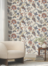 Monroe Navy by Ronald Redding Jacobean Floral Wallpaper- York Designer Series MX9621W