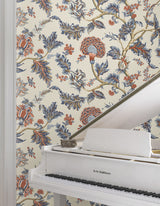 Monroe Navy by Ronald Redding Jacobean Floral Wallpaper- York Designer Series MX9621W