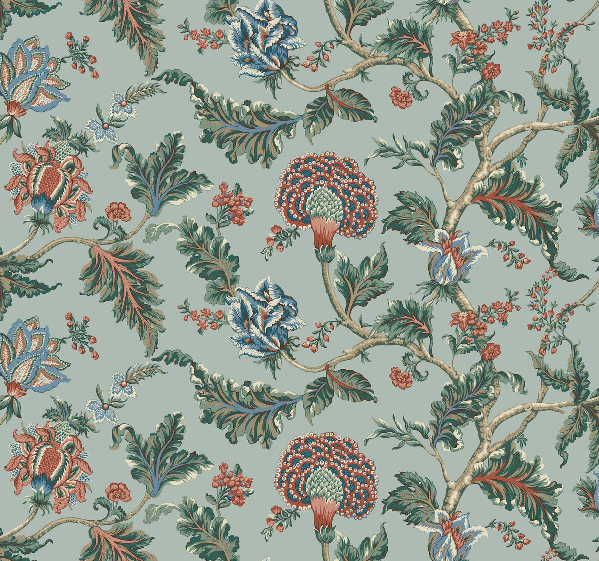 Monroe Teal floral wallpaper by Ronald Redding, 54 in x 27 ft bolt