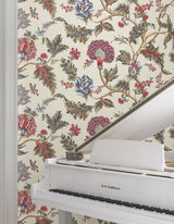 Monroe Cherry by Ronald Redding Traditional Jacobean Floral Wallpaper – York Designer Series MX9623W