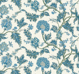 Ronald Redding Monroe wallpaper in blue with Jacobean floral branches.