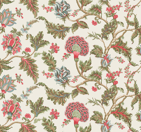 Ronald Redding Monroe Rhubarb Jacobean floral wallpaper, 54 in x 27 ft roll
