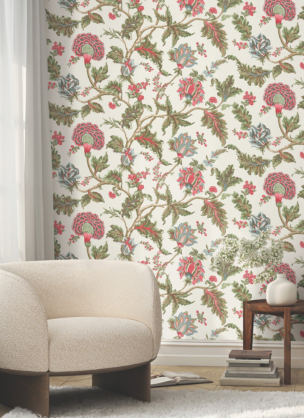 Monroe Rhubarb by Ronald Redding Jacobean Floral Wallpaper – York Designer Series MX9625W