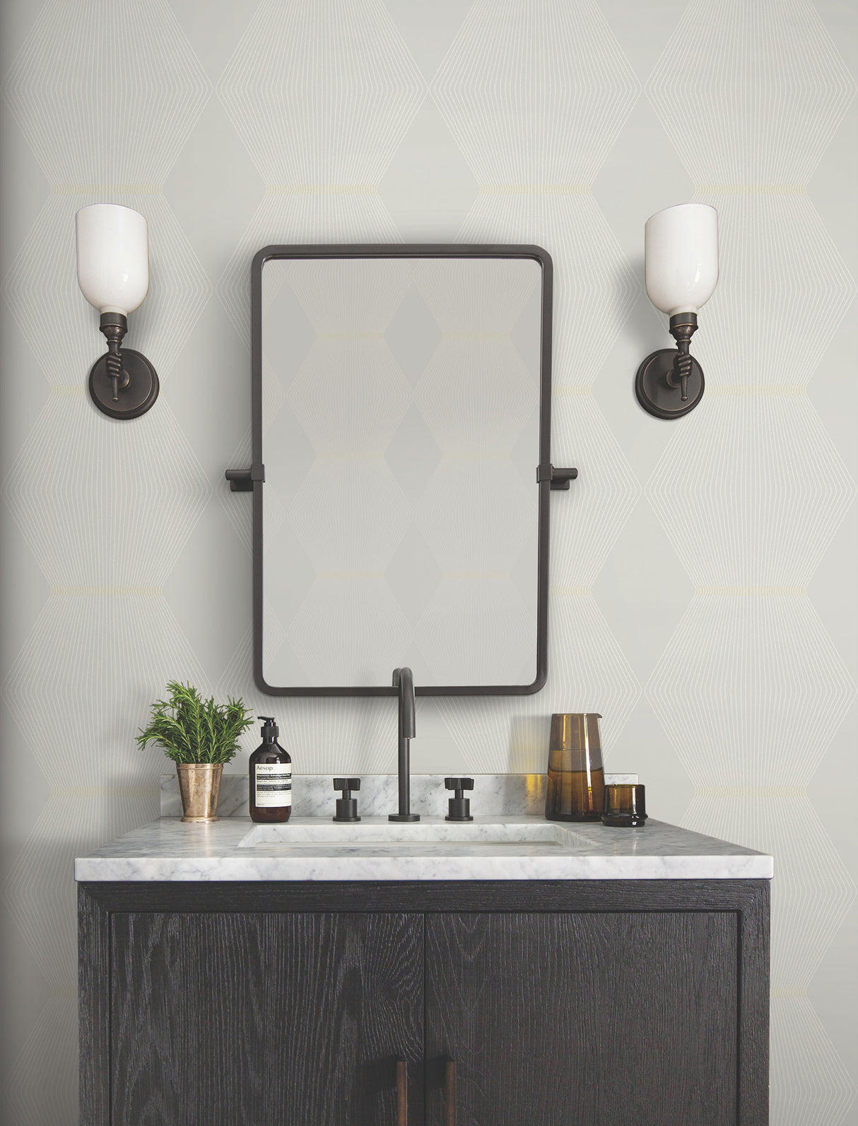 Diamond Legacy Soft Grey by Ronald Redding Modern Raised Ink Geometric Column Non Woven Unpasted Residential Wallpaper - MX9633