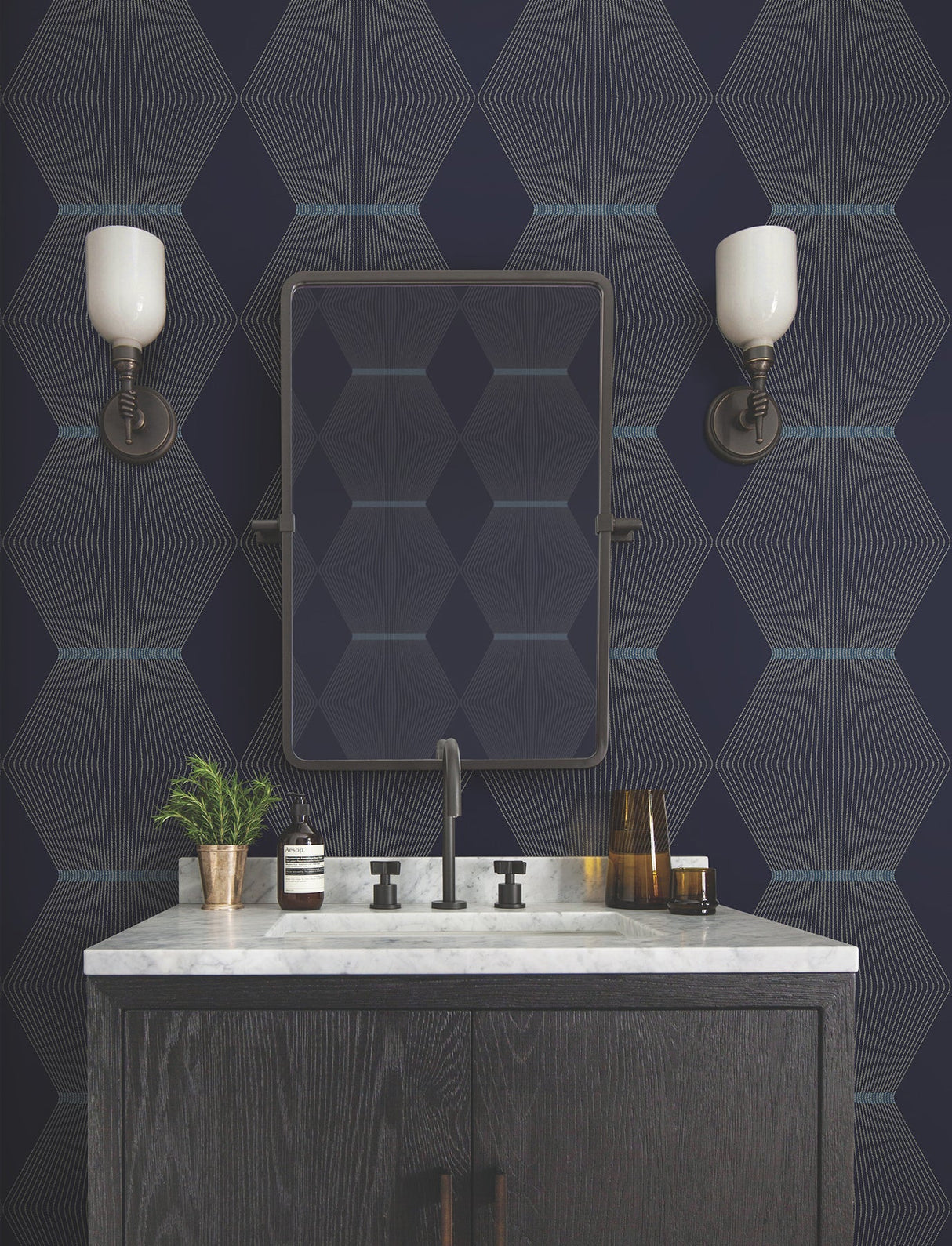 Diamond Legacy Navy by Ronald Redding Geometric Wallpaper- York Designer Series MX9635