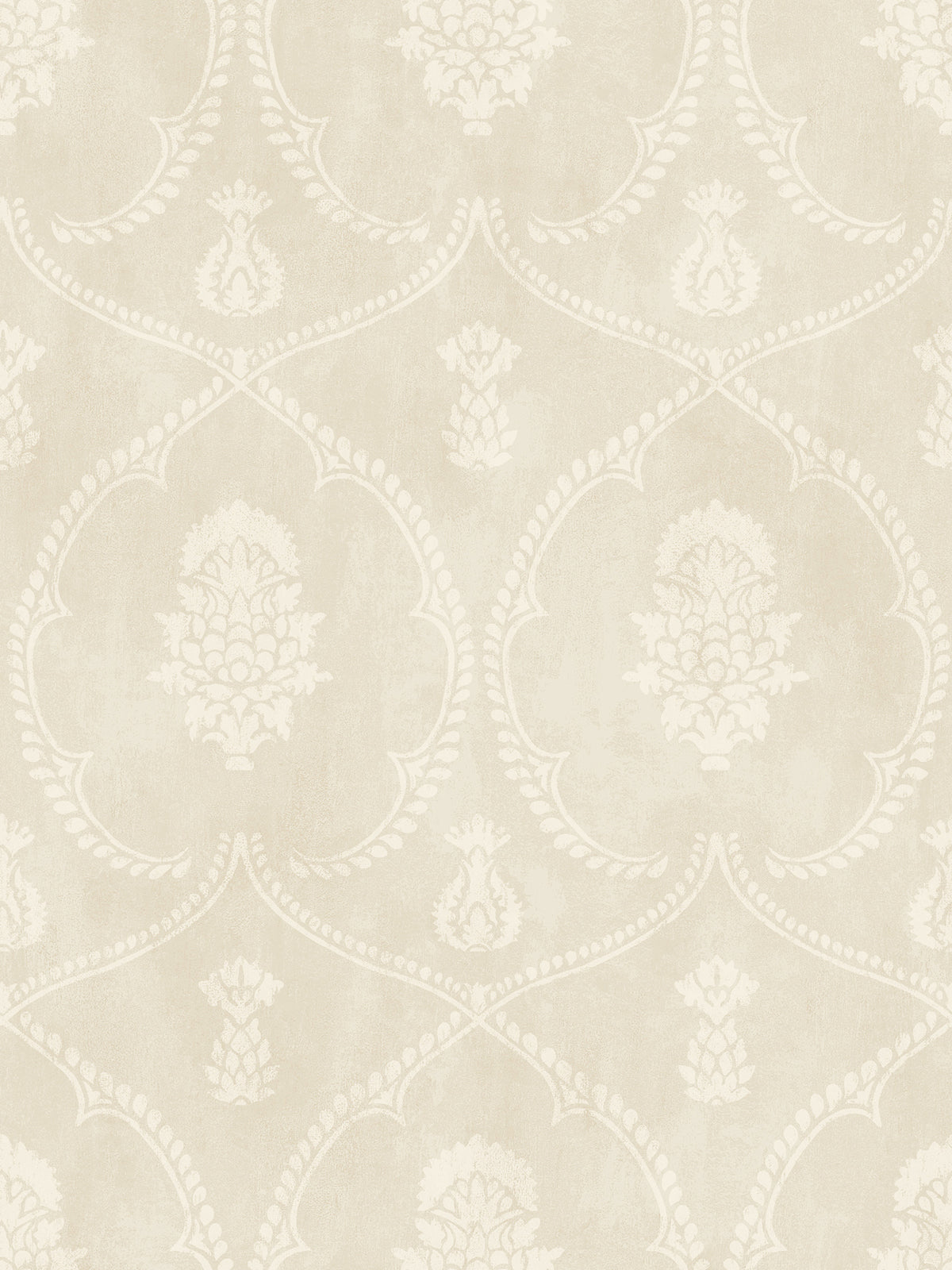 Royal Damask Beige Wallpaper by Ronald Redding - MX9641 Botanical Medallion Damask Pattern Close-Up