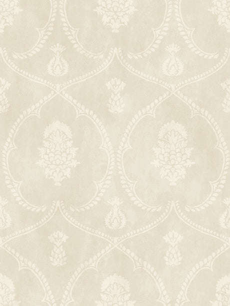 Royal Damask Beige Wallpaper by Ronald Redding - MX9641 Botanical Medallion Damask Pattern Close-Up