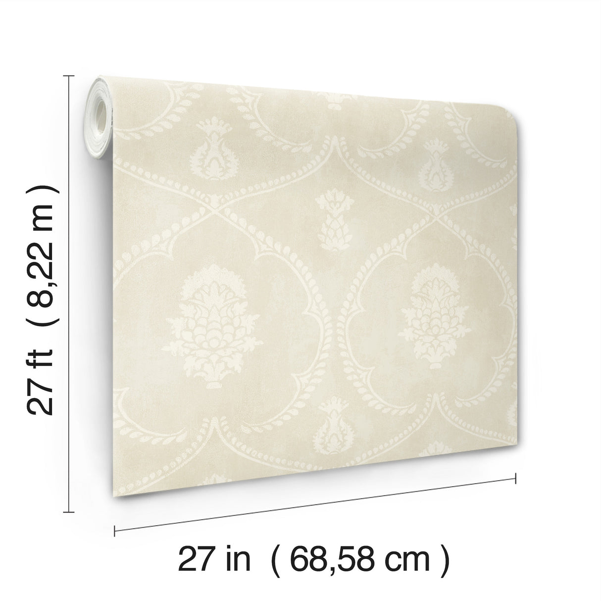 Royal Damask Beige by Ronald Redding Designs Elegant Botanical Medallion Traditional Non Woven Unpasted Wallpaper Roll - MX9641