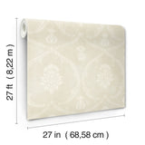 Royal Damask Beige by Ronald Redding Designs Elegant Botanical Medallion Traditional Non Woven Unpasted Wallpaper Roll - MX9641